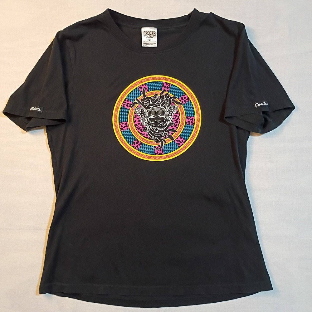 Crooks and Castles Medusa Graphic Tee Black Cotton T-Shirt Womens Medium